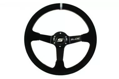 Steering wheel SLIDE 350mm offset:90mm Suede Silver Strip - PP-KR-033