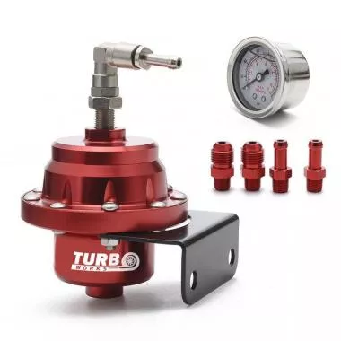 Fuel pressure regulator TurboWorks AN6 with gauge RED - CN-FP-025