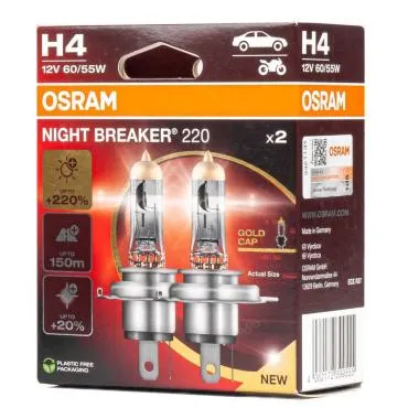 Bec cu halogen Osram H4 12V 60/55W P43t NIGHT BREAKER 200 /2 buc - O-64193NB220-2HB DUO