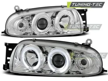 Faruri cu Angel Eyes Chrome pentru ford fiesta MK4 95-99 Tuning-Tec - LPFO07